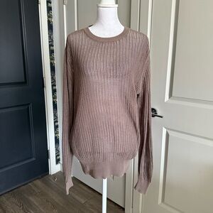 All Saints Brown Open Knit Long Sleeve Crewneck Sweater Size M